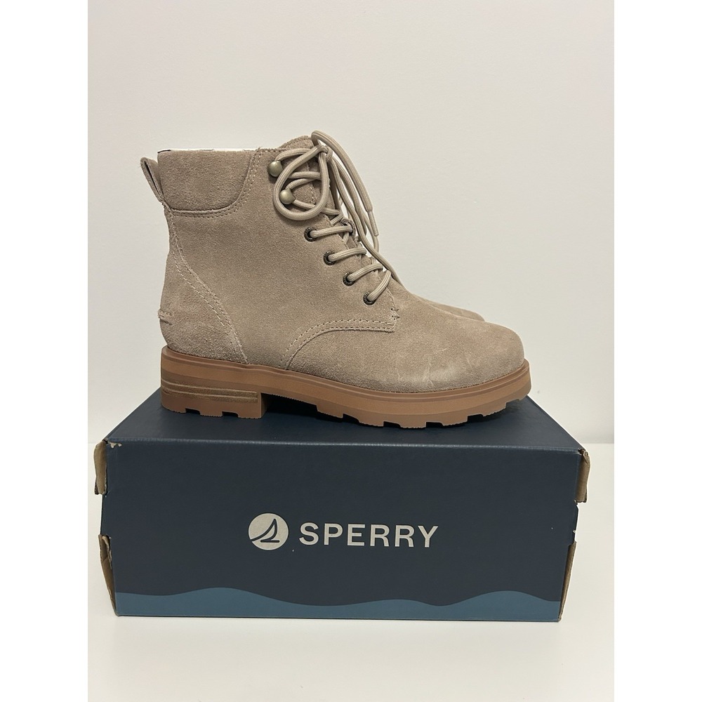Sperry Tahoe Lug Ankle Boot Womens Size 8 Medium Beige Suede Leather Lace Ups